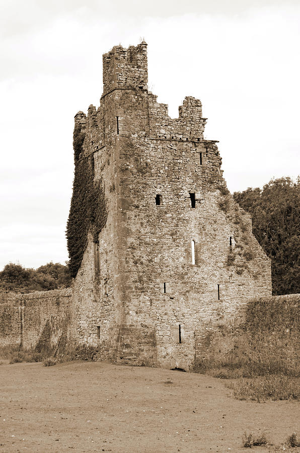 Ireland Kells Priory Seven Towers Medieval Castle Tower House Ruin County Kilkenny Sepia Photograph by Shawn OBrien