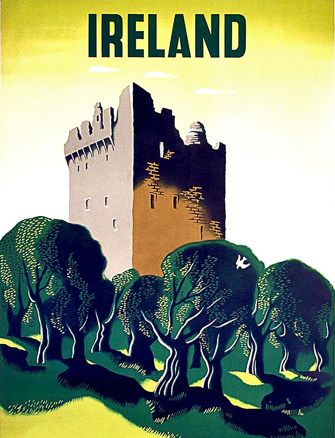 Vintage Painting - Ireland, old castle, travel poster by Long Shot
