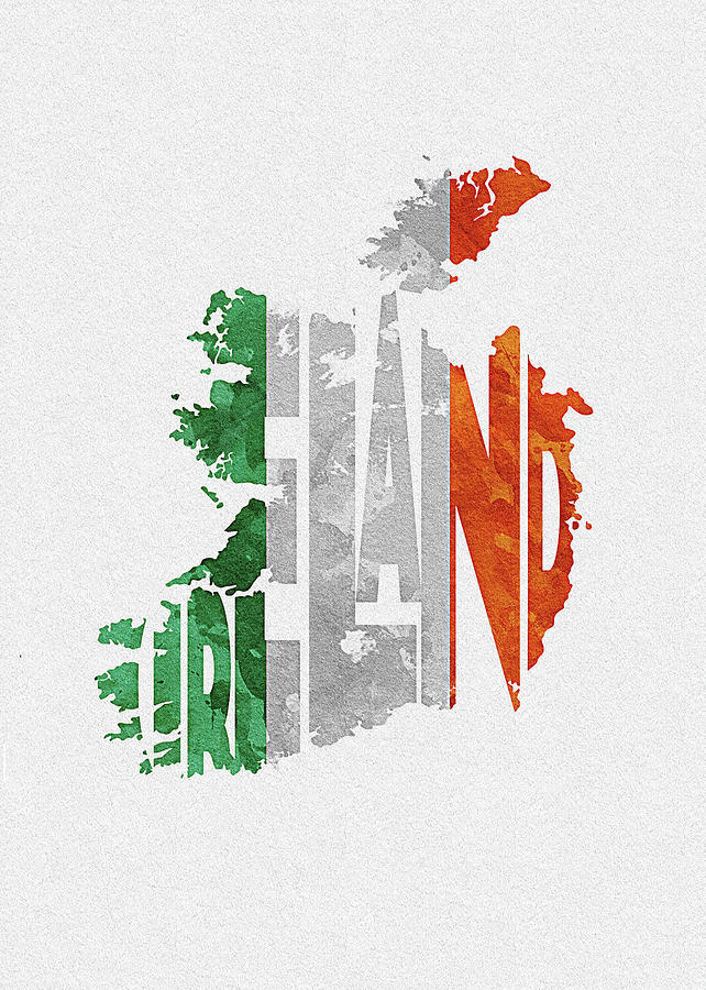 Typography Digital Art - Ireland Typographic Map Flag by Inspirowl Design