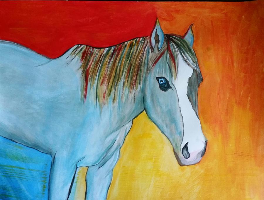 Horse Painting - Iridescent Blue by Carol Duarte