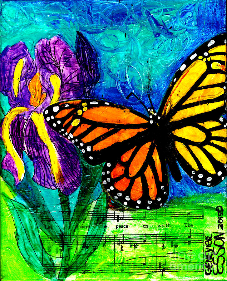 Iris and Monarch Painting by Genevieve Esson