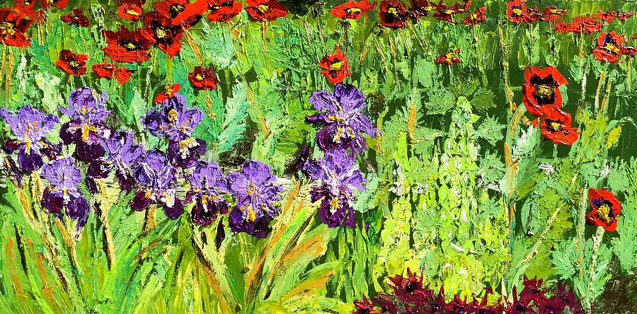 Iris and Poppies with Bells of Ireland Painting by Julene Franki