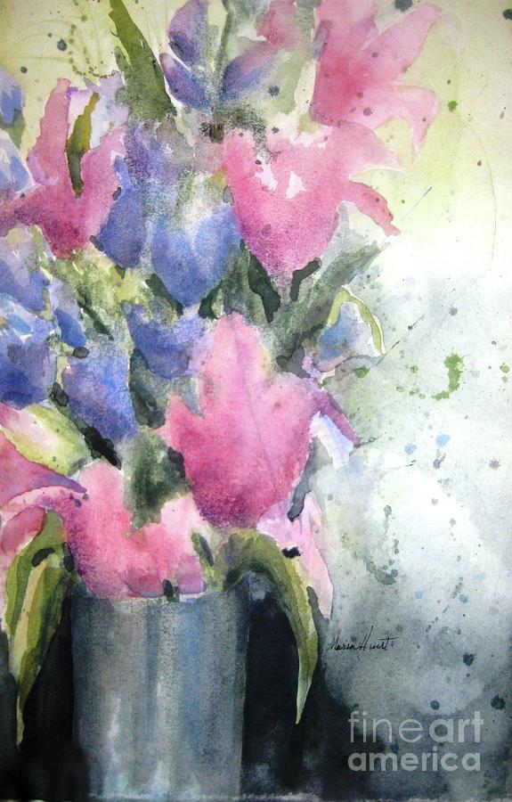 Iris and Tulips - Fresh and Free Painting by Maria Hunt