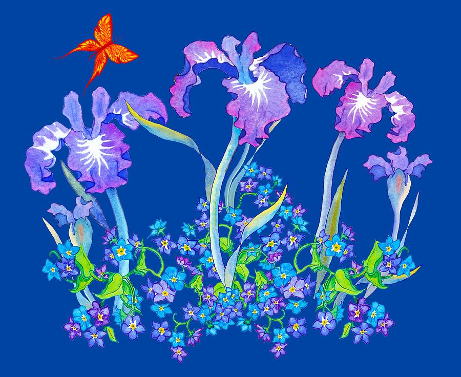 Iris Bouquet with Forget me Nots Painting by Teresa Ascone