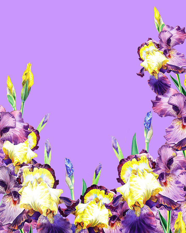 Iris Garden Lilac Skies Painting by Irina Sztukowski