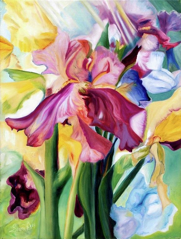 Iris Garden Painting by Sherri Dauphinais