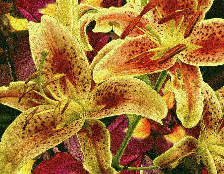 Iris Grounded Lilies 5 Mixed Media by Lynda Lehmann