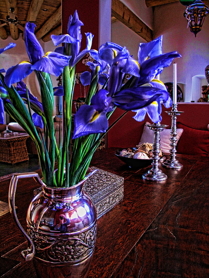 Iris in Silver Pitcher Photograph by Paul Cutright