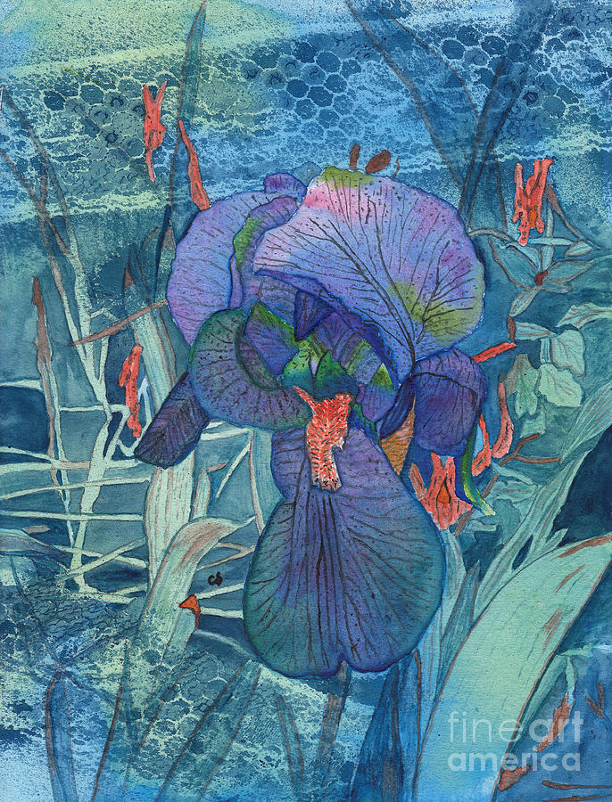 Iris Painting - Iris Lace with Wild Columbine by Conni Schaftenaar