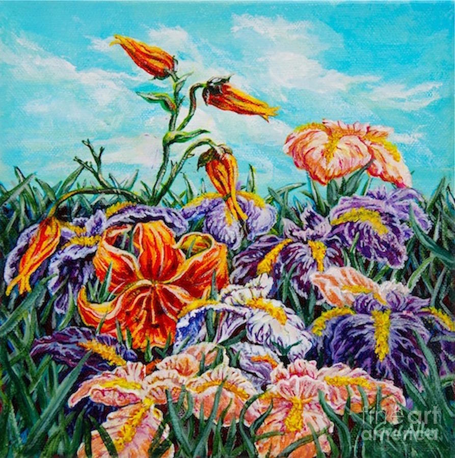 Nature Painting - Iris with Daylily by Gail Allen
