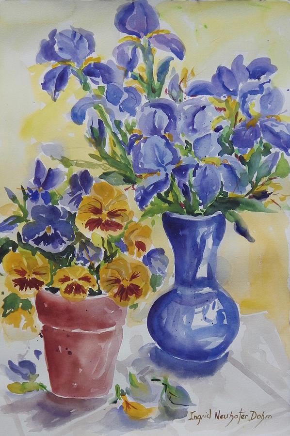 Irises and Petunias Painting by Ingrid Dohm