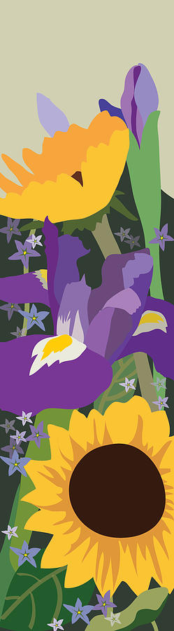 Flowers Painting - Irises and Sunflowers by Marian Federspiel Flowers Painting - Irises and Sunflowers by Marian Federspiel