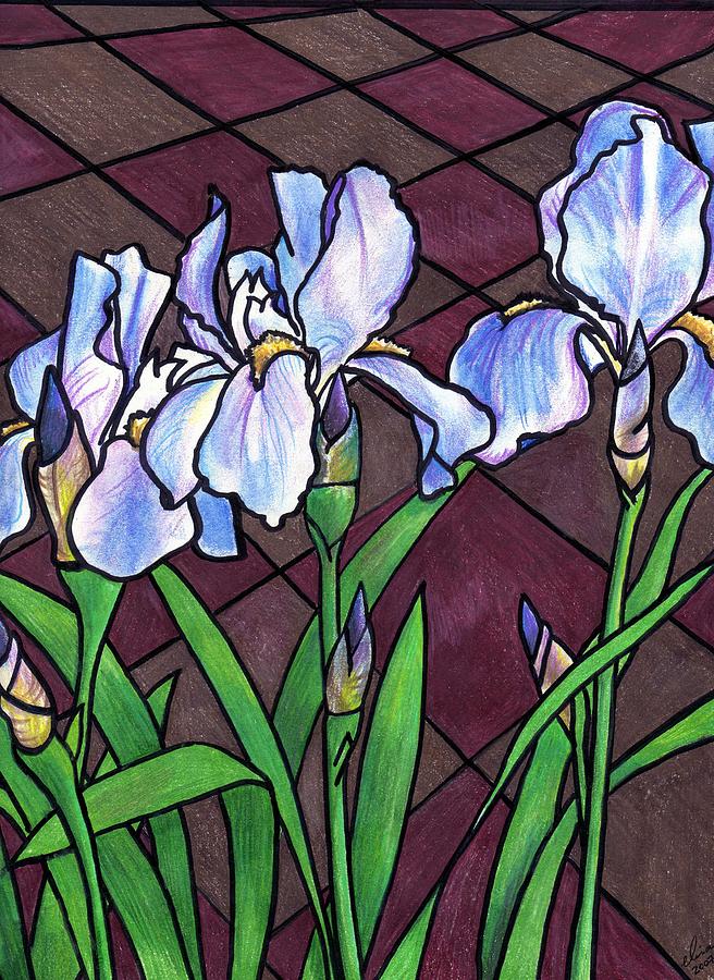 Flowers Painting - Irises On The Patio by Elisa Davis Flowers Painting - Irises On The Patio by Elisa Davis