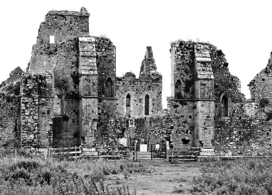 Irish Athassel Priory Medieval Gothic Ruins in County Tipperary Ireland Black and White Photograph by Shawn OBrien