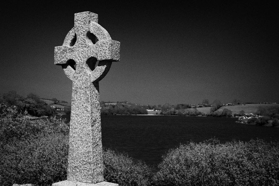 Northern Ireland Photograph - Irish Celtic Cross Overlooking Lake by Joe Fox
