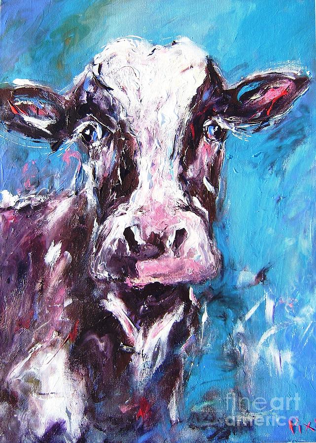 irish cow on blue Irish-paintings Painting by Mary Cahalan Lee - aka PIXI