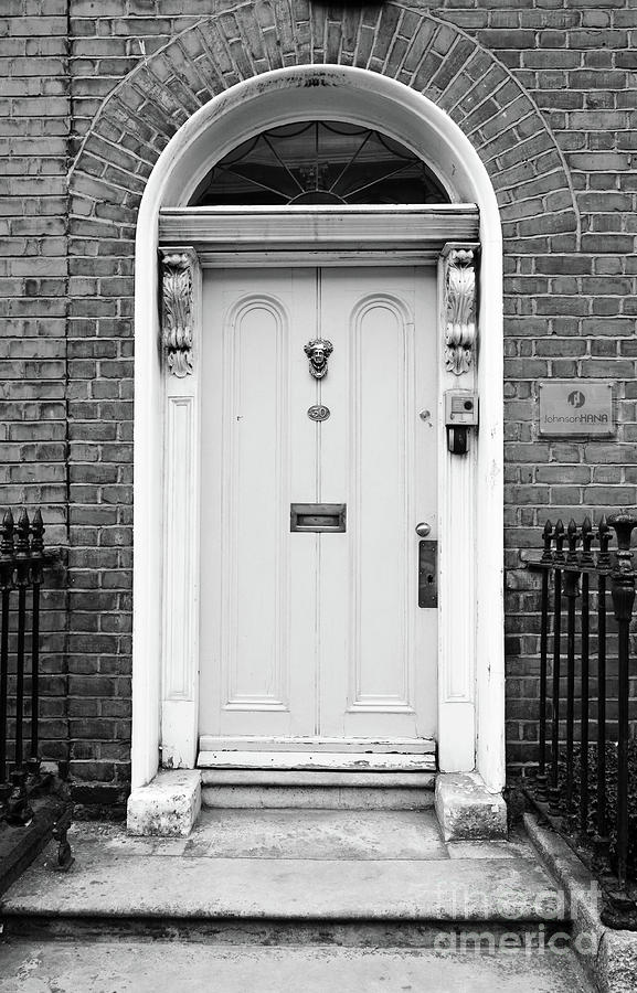 Irish Doors of Dublin Ireland Traditional Stately Georgian Style Black and White Photograph by Shawn OBrien