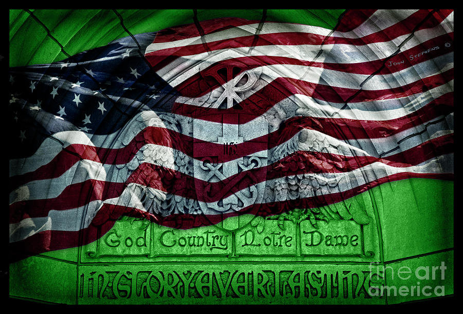 Irish Green God Country Notre Dame Red White Blue American Flag by John Stephens Irish Green God Country Notre Dame Red White Blue American Flag by John Stephens