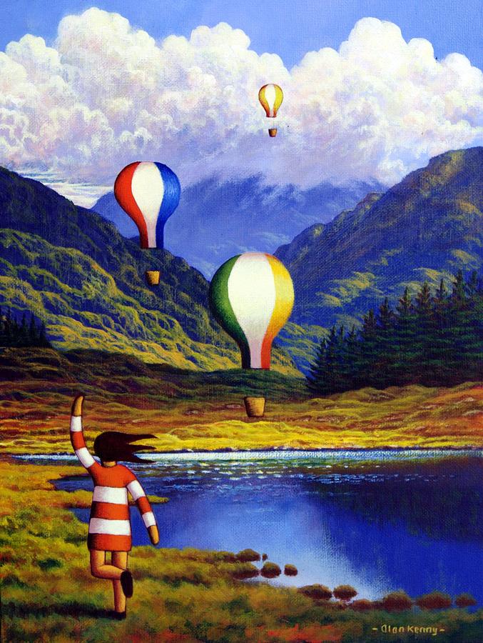 Irish Landscape With Girl And Balloons By Lake Painting by Alan Kenny