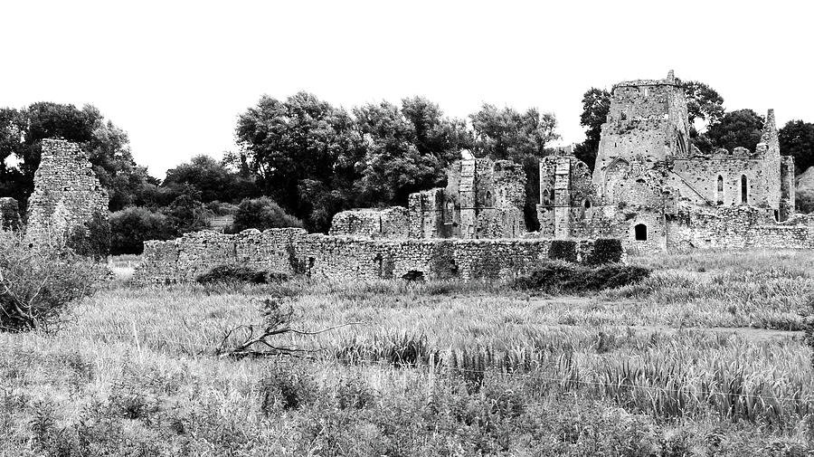 Irish Medieval Ruins of Athassel Priory in Rural County Tipperary Ireland Black and White Photograph by Shawn OBrien