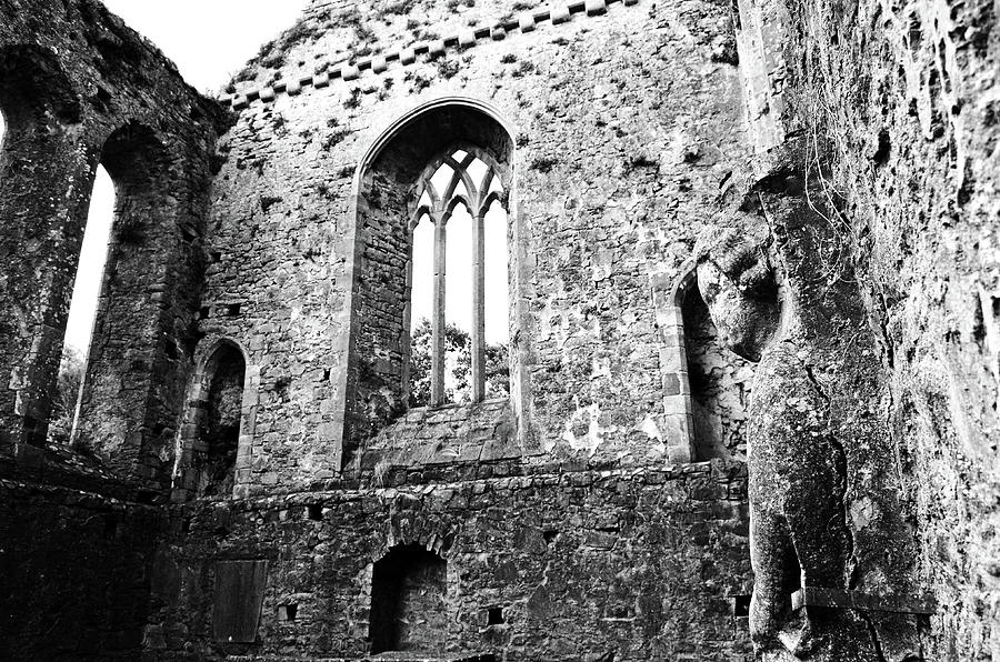 Irish Medieval Ruins of Athassel Priory Tipperary Profile of Saint Joseph Statue Black and White Photograph by Shawn OBrien