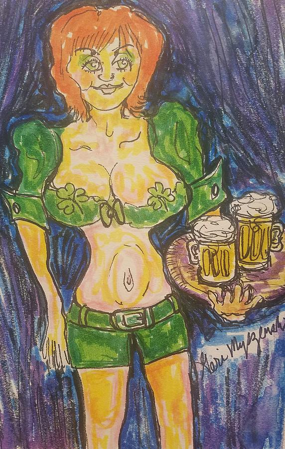 Irish Pub Waitress Drawing