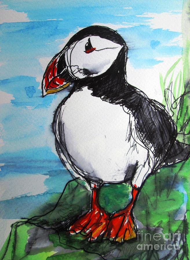 Paintings Of Irish Puffin On Canvas Print  Painting by Mary Cahalan Lee - aka PIXI