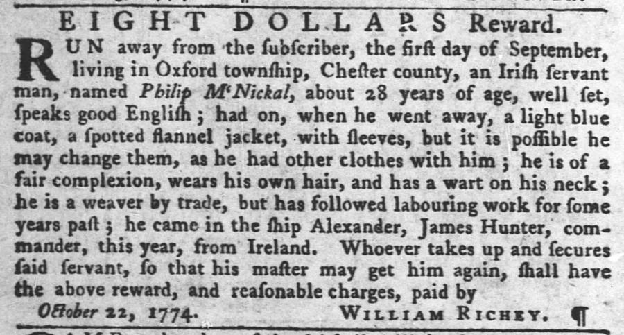 Irish Slaves The Pennsylvania Gazette Wed Oct 26 1774 2 Photograph by Robert Rhoads