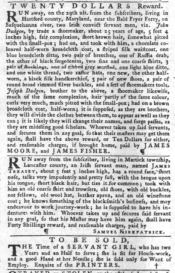Irish Slaves The Pennsylvania Gazette Wed Oct 26 1774 Photograph by Robert Rhoads