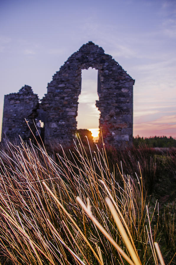 Irish Photograph - Irish Sunrise Through the Ruin of Lough Eskie Hunting Lodge by Bill Cannon