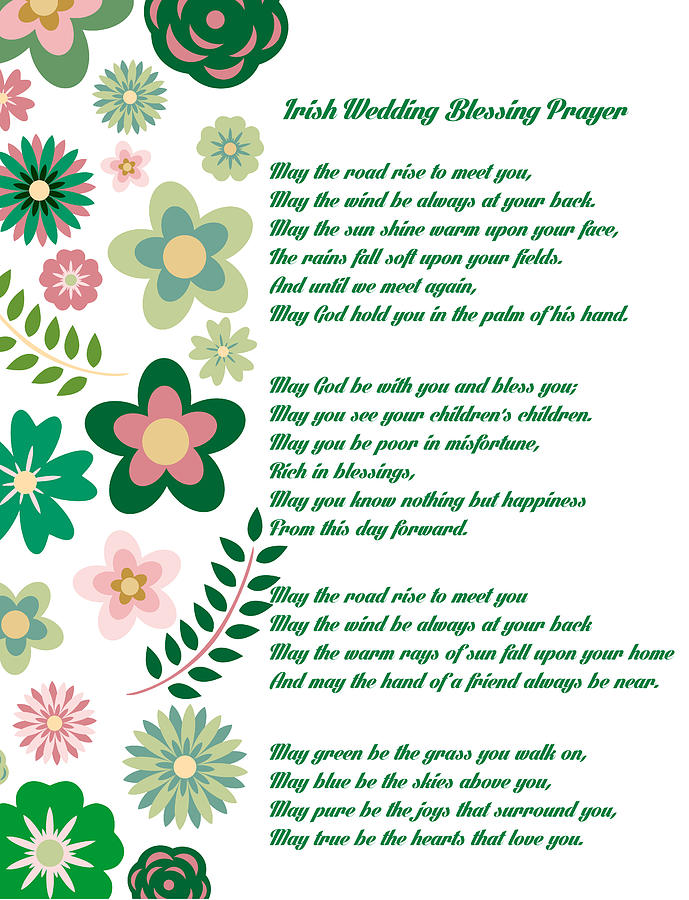 Flower Drawing - Irish Wedding Blessing Prayer by Celestial Images