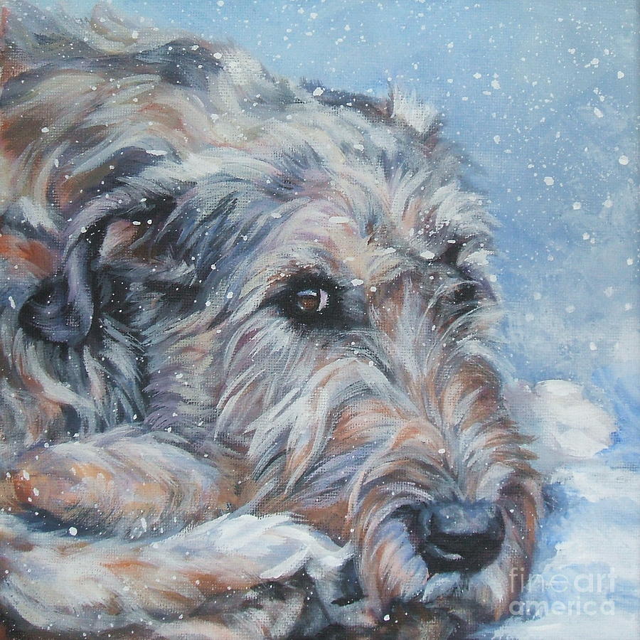 Winter Painting - Irish Wolfhound resting by Lee Ann Shepard