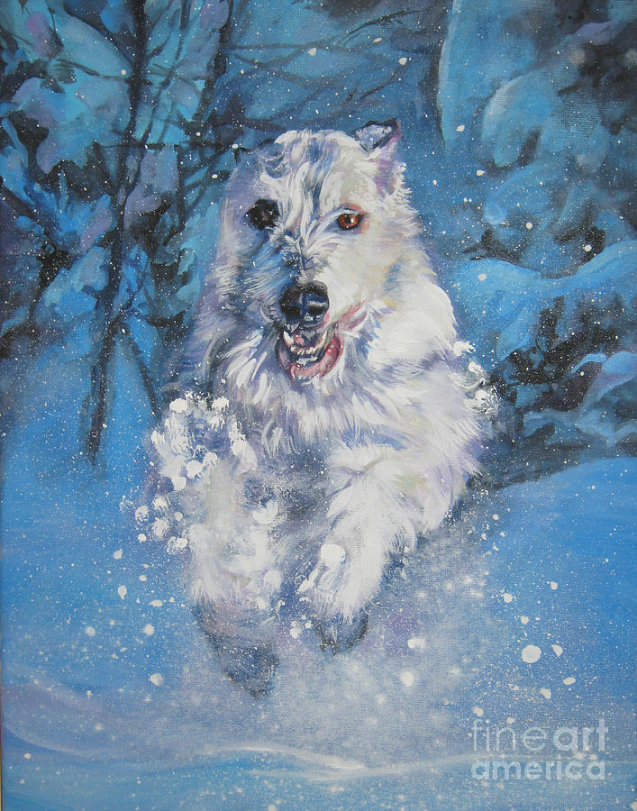 Irish Wolfhound winter run Painting by Lee Ann Shepard