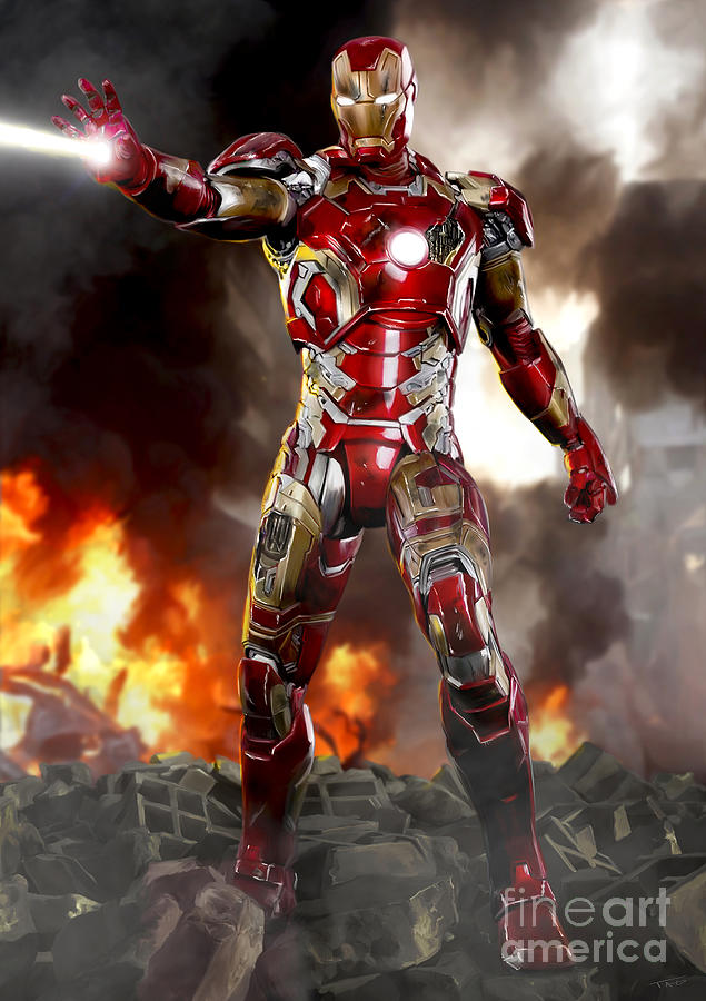Iron Man Painting - Iron Man With Battle Damage by Paul Tagliamonte Iron Man Painting - Iron Man With Battle Damage by Paul Tagliamonte