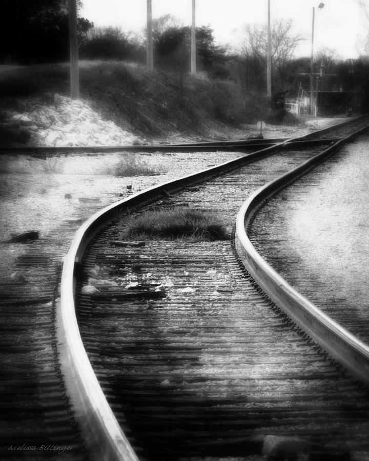 Iron Rail, Industrial Rail Yard Black and White Surreal Photography Photograph by Melissa Bittinger