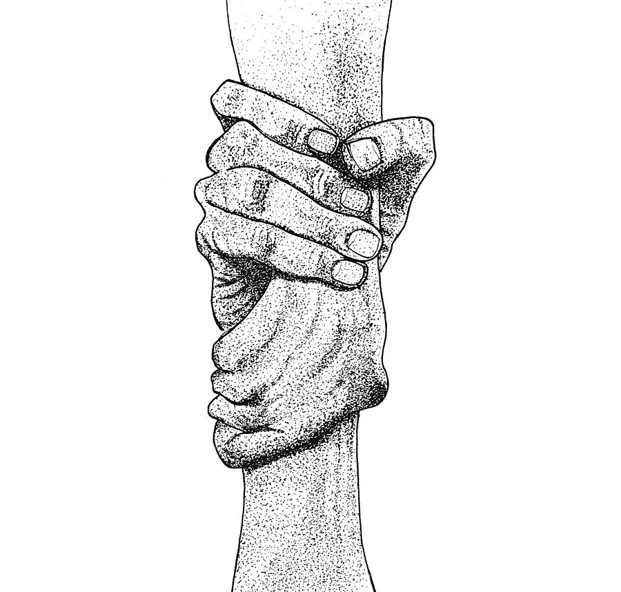 Hands Drawing - Iron Sharpens Iron by Jessica Mileur