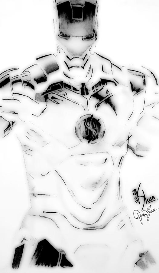 black and white iron man suit
