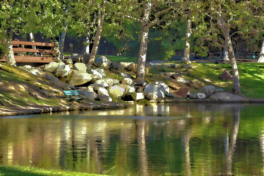 Tree Digital Art - Irvine Park Lake Abstract 1 by Linda Brody