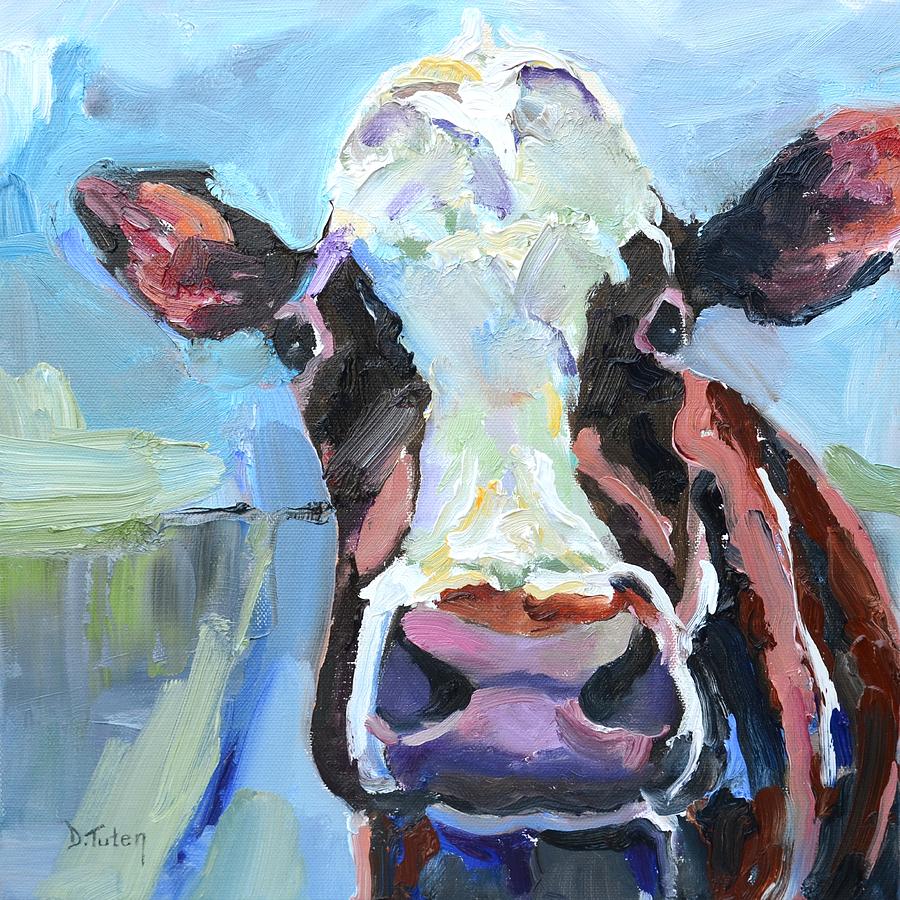Peek-a-Boo Cow Whimsical Cow Oil Painting Painting by Donna Tuten