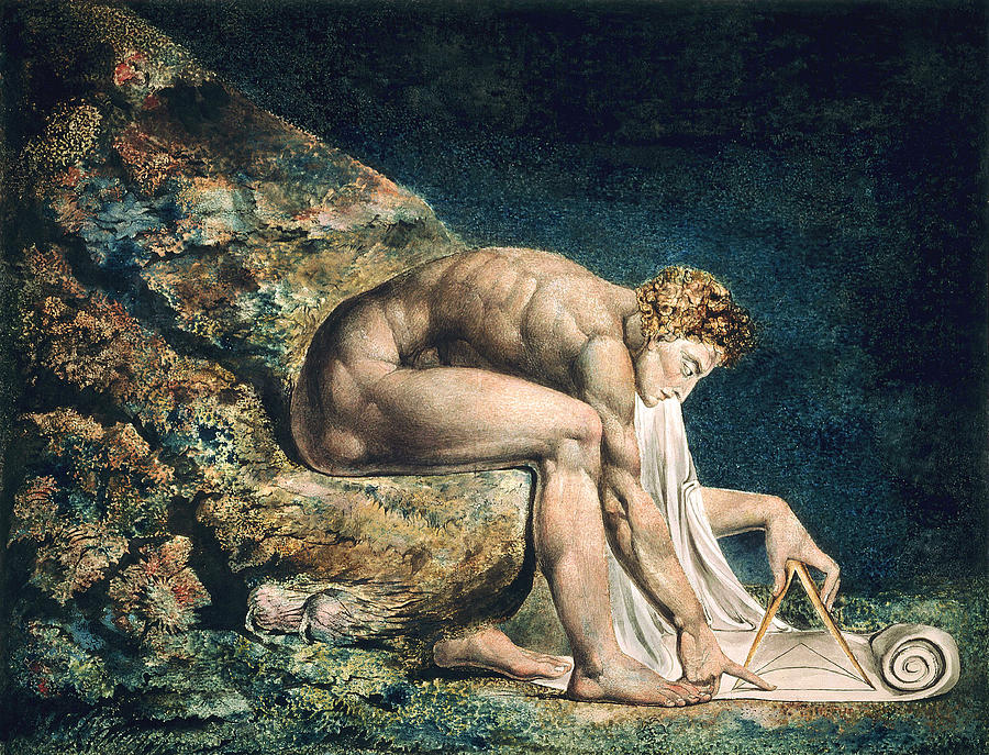 Isaac Newton Drawing by William Blake
