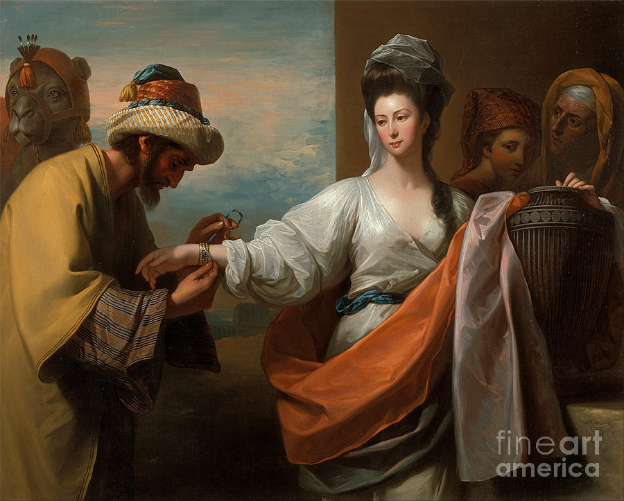 1775 Painting - Isaacs Servant Tying the Bracelet on Rebeccas Arm by Celestial Images