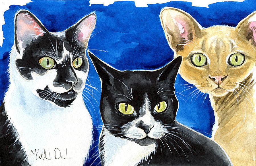 Isabella, Millie and Dexter - Cat Painting Painting by Dora Hathazi Mendes