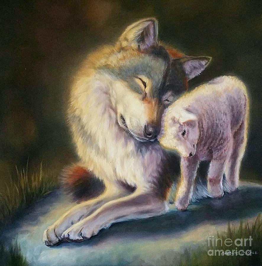 Wolves Painting - Isaiah Wolf and Lamb by Charice Cooper