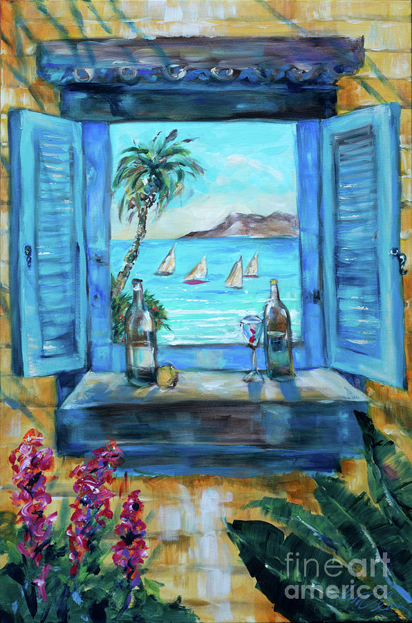 Wine Painting - Island Bar Blue by Linda Olsen