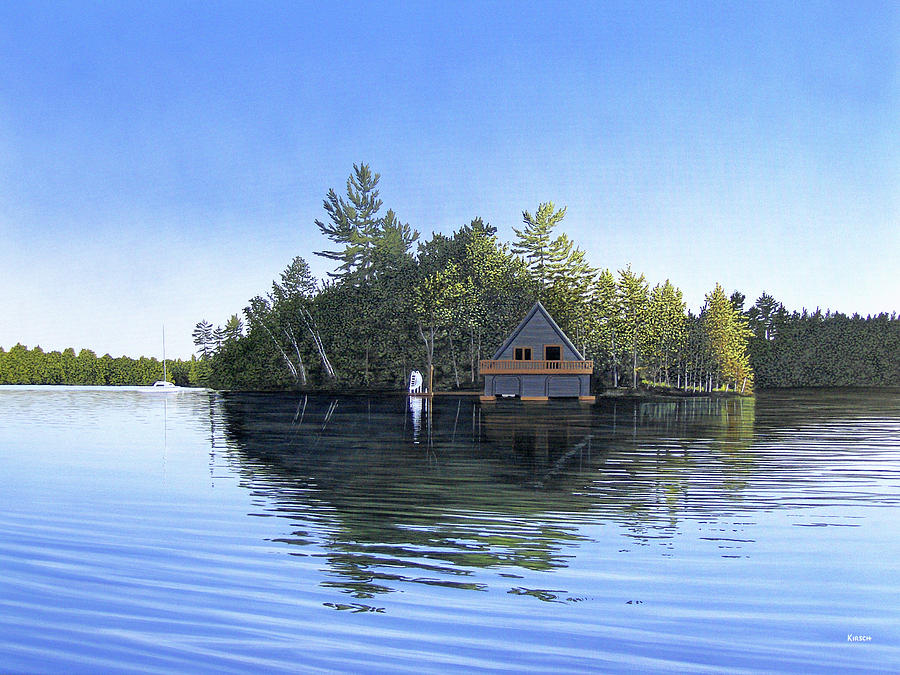Island Boathouse Muskoka  Painting by Kenneth M Kirsch