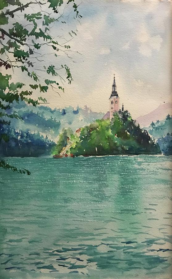 Island church at BLED, Slovenia Painting by George Jacob