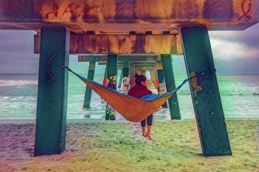 Island Dreams Under the Pier Watercolors Painting Photograph by Debra and Dave Vanderlaan