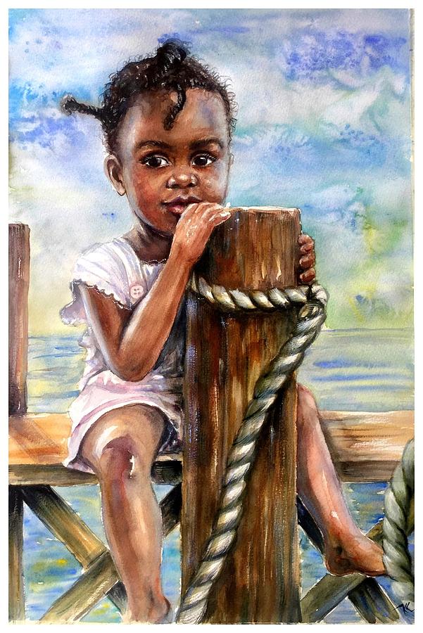 Island girl Painting by Katerina Kovatcheva