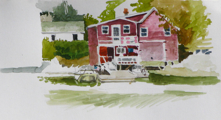 Island House Maine Painting by Robert Bissett