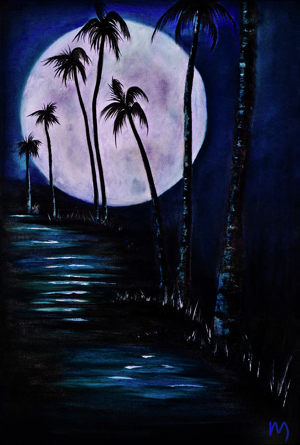 Full Moon Painting - Island moon navy by Rolly Mouchaty